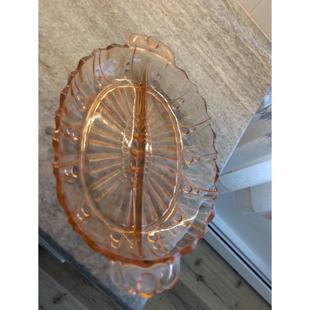 Vintage Pink Glass Divided Relish/Trinket Dish, Oyster & Pearl Patternβ
